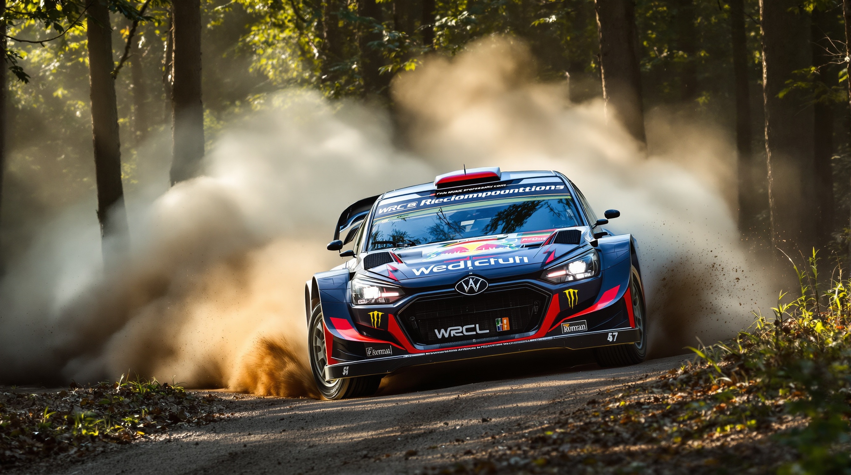 Rally Car Through Forest